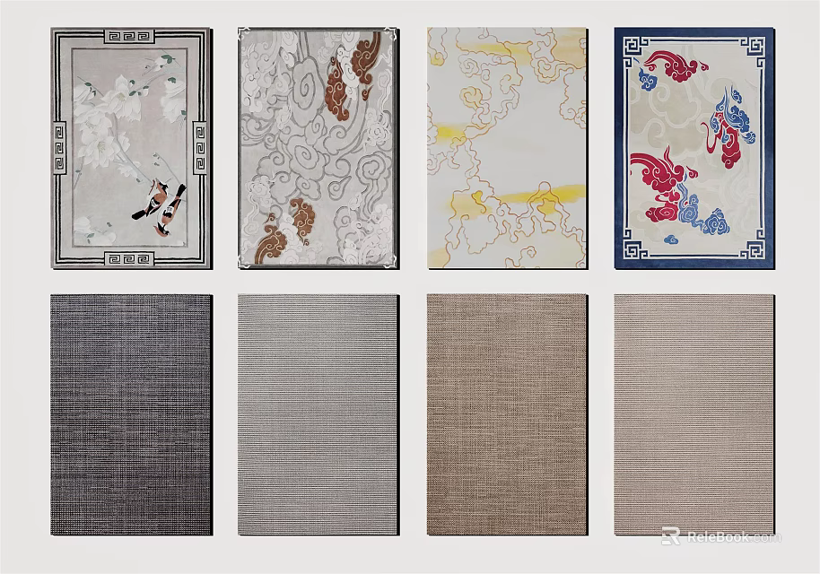 Square Carpets With Traditional Patterns And Solid Textures For Home Decor 3d model