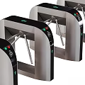 Silver Black Tripod Turnstiles With Green Indicator Lights For Security Access Control 3d model