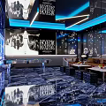 Modern KTV Interior Design With Blue Lighting Marble Flooring Sofas And Large Screens 3d model