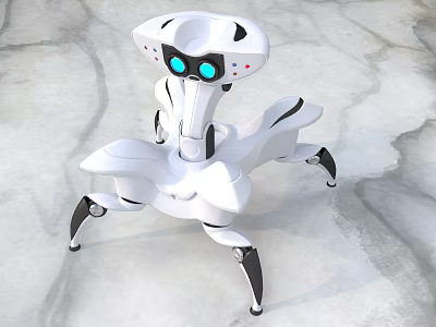 Smart Machine Featuring White Futuristic Design and Multiple Mechanical Legs with Blue Sensors 3d model