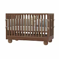 Solid Wooden Baby Crib With Rail Design Soft Mattress And Rolling Wheels