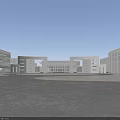 Modern Industrial Factory Building Complex With Green Lawn Parking Area And Central Plaza