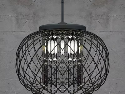 Modern Pendant Light With Black Metal Grid Frame And Clear Crystal Decorative Elements 3d model