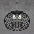 Modern Pendant Light With Black Metal Grid Frame And Clear Crystal Decorative Elements 3d model