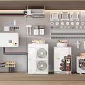 Air Conditioner Fan Display Featuring Various Units Pipes Controllers And Accessories 3d model