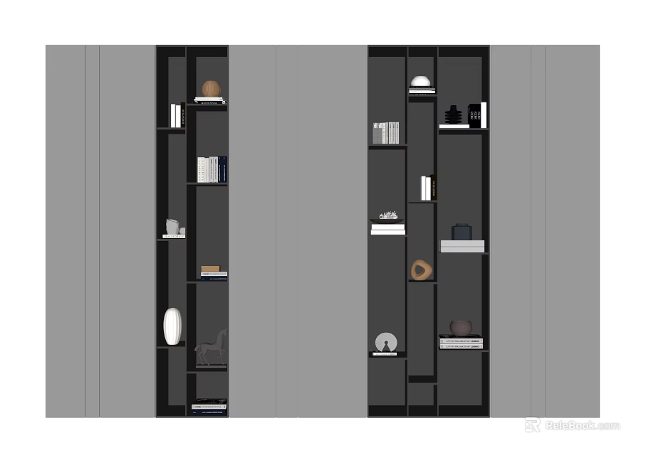 Modern Bookcase Interior Design With Open Shelves Black Frame And Decorative Items 3d model