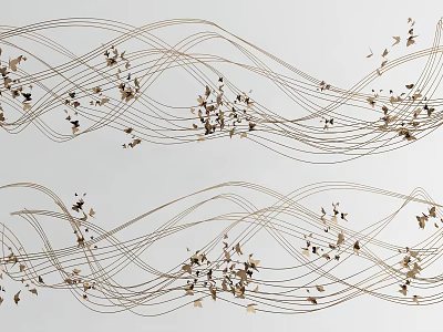 Modern Style Hanging Pendant With Wavy Metallic Lines And Leaf Accents For Indoor Decor 3d model