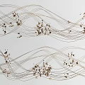 Modern Style Hanging Pendant With Wavy Metallic Lines And Leaf Accents For Indoor Decor