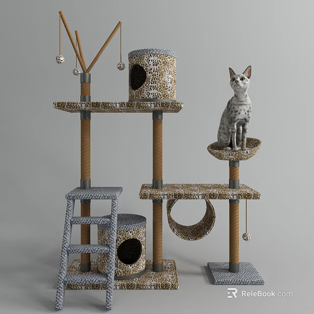 Multi Level Cat Tree With Platforms Cave Rope Posts And Ladder For Pet Cat 3d model