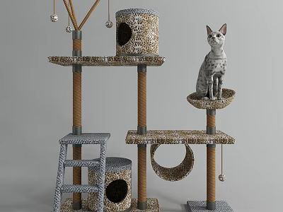 Multi Level Cat Tree With Platforms Cave Rope Posts And Ladder For Pet Cat 3d model