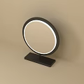 Modern Round Lighted Mirror With Black Frame And Stable Base Stand 3d model