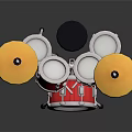 Professional Red Drum Set With Multiple Drums And Yellow Cymbals On Metal Stand