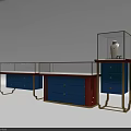 Jewelry Store Display Design With Blue Red Cabinets Golden Frame And Glass Case