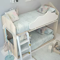 Wooden Bunk Bed For Kids Room With Cloud Shaped Headboard Ladder And Colorful Pillows