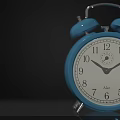 Blue Alarm Clock With Double Bells White Dial And Numerical Numbers On Dark Background
