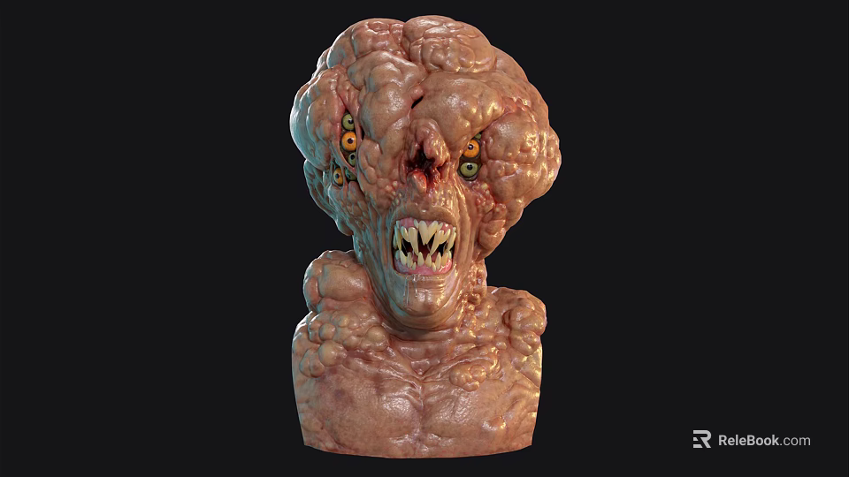 Grotesque Monster Creature With Multiple Eyes Sharp Teeth And Bulbous Skin Texture 3d model