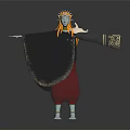 Fantasy Creature Character with Orange Hair Blue Face Dark Robe Golden Trim and Outstretched Arms