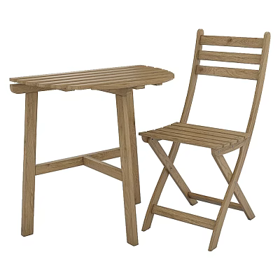 Natural Wooden Table And Chair Set With Foldable Design And Striped Surface 3d model
