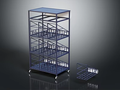 Blue Metal Shelf Unit with Multiple Shelves Detachable Basket and Rolling Casters 3d model