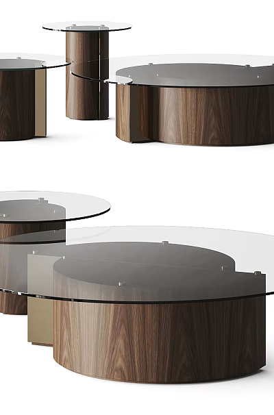 Modern Round Coffee Table With Glass Top And Wooden Base Design Features 3d model