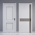 White Swing Doors With Decorative Panel And Horizontal Stripe Design For Interior 3d model