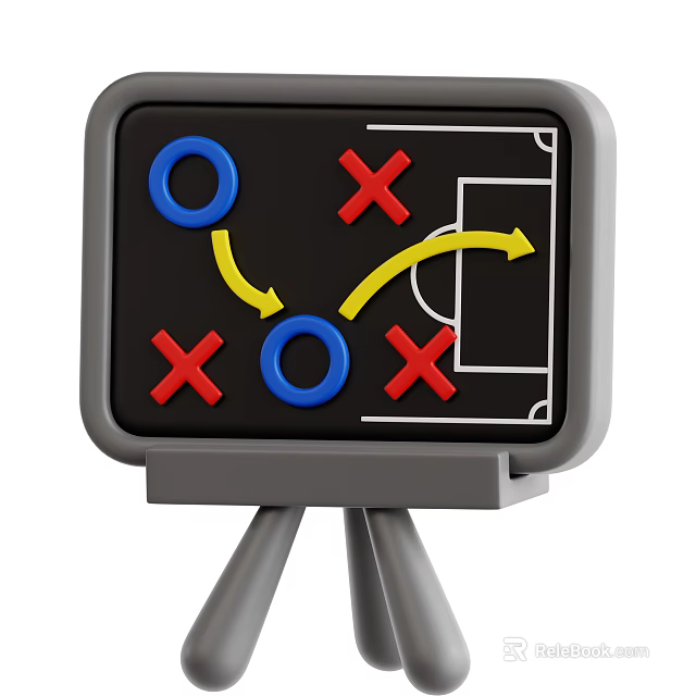 Soccer Tactical Board with Red X Blue O Yellow Arrows Football Field Diagram on Tripod 3d model 