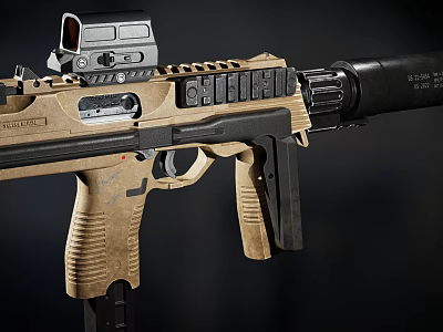 Tactical Rifle With Red Dot Sight Suppressor Tan Modular Design And Textured Grip 3d model