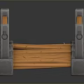 3D Model Arched Bridge Featuring Gray Stone Base And Orange Wooden Planks With Railings