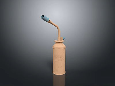 PC Cooling Component with Brown Cylindrical Tank Blue Nozzle and Curved Tube Design 3d model