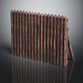 Brown Wooden Fence With Closely Spaced Vertical Spiked Slats And Support Legs