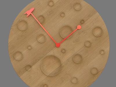 Modern Wooden Clock With Circular Cutouts And Red Pointer Hands 3d model