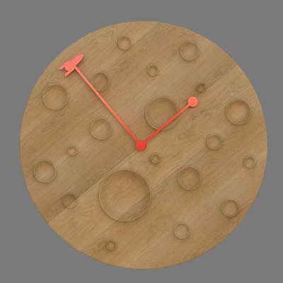 Modern Wooden Clock With Circular Cutouts And Red Pointer Hands 3d model