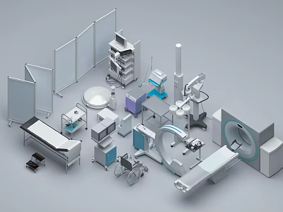 Essential Medical Equipment Collection With Examination Tables Scanners And Storage Cabinets 3d model