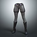 Gray Shorts With Gray Leggings And Black Knee High Boots With Purple Belt