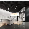 Modern Exhibition Hall With Display Counter Historical Wall Displays And Striped Flooring