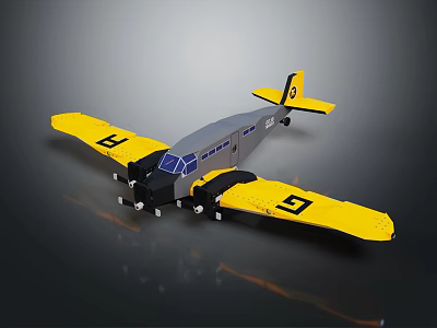Detailed Model Airplane With Yellow Wings Gray Body And Black G Letters On Wings 3d model