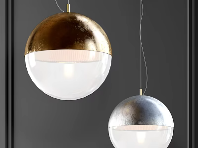 Two Modern Spherical Pendant Lights With Metallic Finish And Transparent Glass Shade 3d model