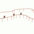 Toy Trains With Red Hats Moving Along Curved Track For Kids Play