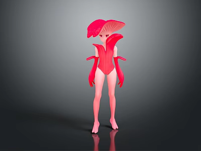Game and Film Character Pink Humanoid With Mushroom Like Head And Tight Fitting Body 3d model