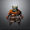 Boar 3D Character Model Wearing Orange Armor With Yellow Horns And Chubby Body