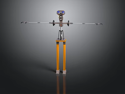 Professional Measuring Equipment With Yellow Tripod Legs Blue Top And Horizontal Bars 3d model