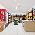 Mall Convenience Store Interior With Shelves Coca-Cola Refrigerator Ice Cream Display Checkout Counter