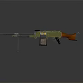 Military Light Machine Gun With Wooden Stock Green Body And Tripod Design
