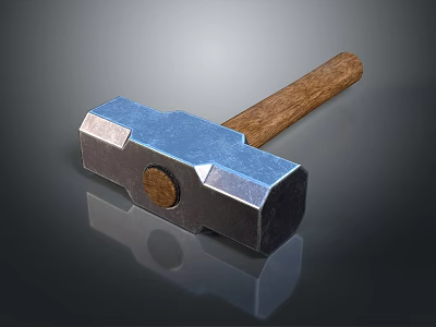 Classic Metal Head Hammer Weapon With Wooden Handle And Reflective Surface 3d model