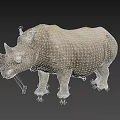 Realistic Gray Rhinoceros Standing On Black Background With Detailed Horns And Texture
