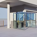 Modern Building Entrance Gate with Glass Facade and Canopy Automatic Retractable Barrier Design
