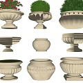 White Decorative Planters With Various Designs Different Styles And Green Plants 3d model