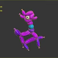 Cartoon Balloon Animal Character With Pink Purple Blue 3D Design And Blue Neck Detail