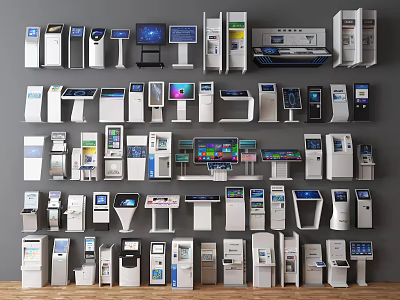 Modern Commercial Equipment Display With Self service Kiosks And POS Terminals Collection 3d model