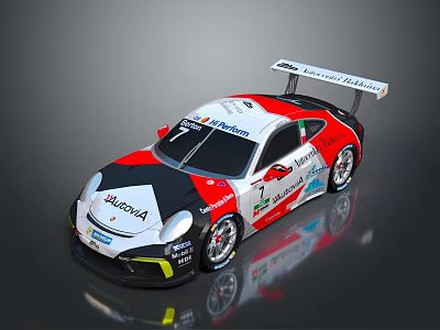 Red And White Racing Car Number 7 With Autovista Kremer Sponsor Logos And Rear Wing 3d model